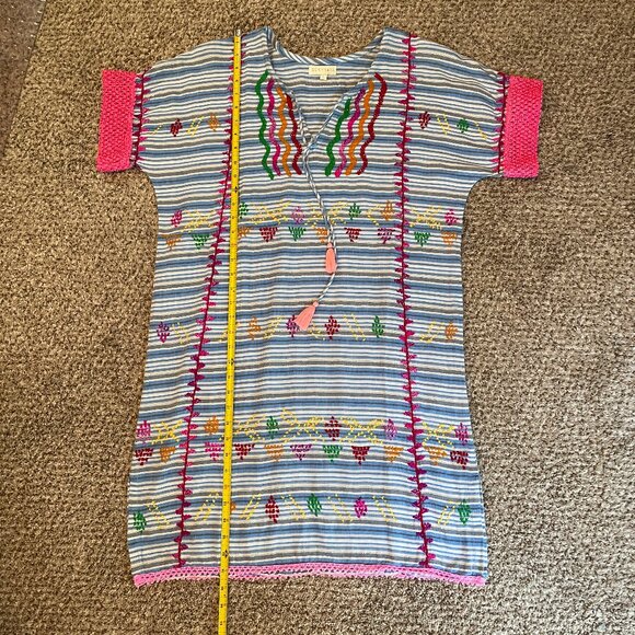 Size Large Anthropologie Ruby Yaya blue white stripes embroidered cotton dress - Picture 5 of 14